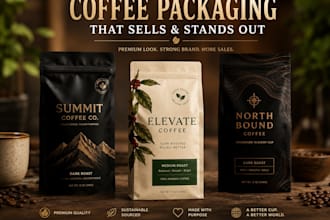 design coffee packaging, cafe, tea, pouch, box, label and restaurant branding