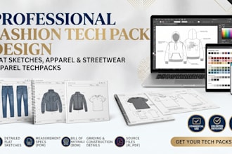do fashion tech packs design, flat sketch, clothing streetwear, apparel techpack