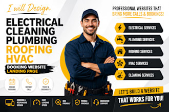 design electrical cleaning plumbing roofing hvac booking website landing page