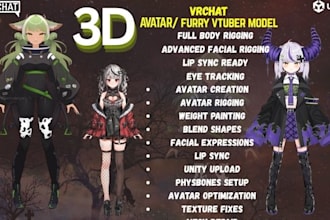 create anime vtuber model, 3d furry vrchat avatar, nsfw vrm, gmod playermodel,