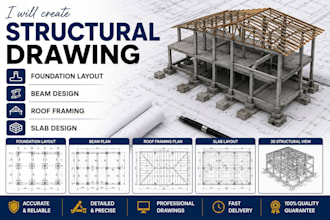 create structural drawing, foundation layout, beam, roof framing and slab design