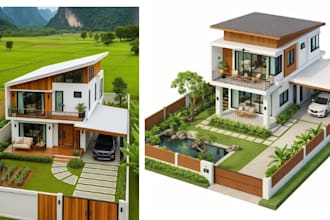 do house facade design, exterior remodel 3d visualization and master plan