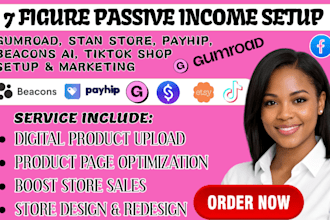 setup stan store, etsy seo listing, payhip,gumroad, beacons ai,tiktok shop