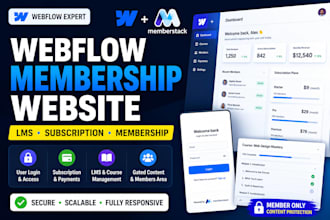 build webflow membership, lms and subscription website with memberstack integrat