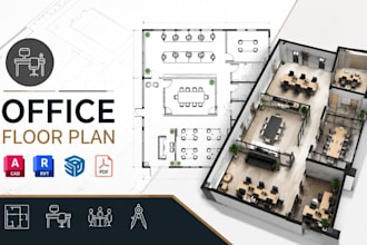 design office floor plan, workspace layout, office and interior cad drafting