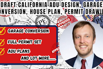 draft california adu design, garage conversion, house plan, permit drawing