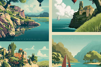 create a travel poster in a vintage, retro illustrated style