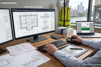 design a concrete raft foundation plan for poor soil conditions