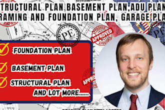 structural plan basement plan,adu plan, framing and foundation plan, garage plan
