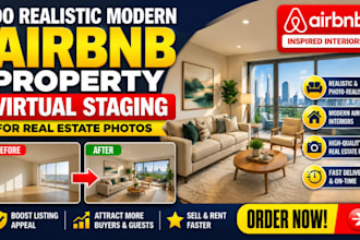 do realistic modern airbnb property virtual staging for real estate photos