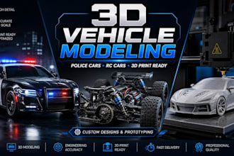 do 3d car modeling, 3d car, police car, rc car, blender car for 3d printing