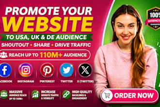promote shoutout share website link to 170m USA UK de audience fb ig x pinterest