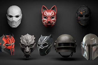design 3d mask, halloween mask, 3d helmet stl for cosplay and 3d printing