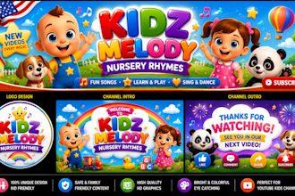 do attractive USA kids youtube thumbnail design nursery rhymes channel branding