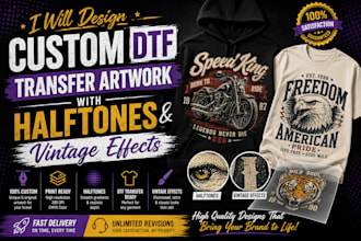 design custom dtf transfer artwork with halftones and vintage effects