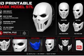 design custom 3d printable cosplay mask dj mask stl anime prop resin, fdm model