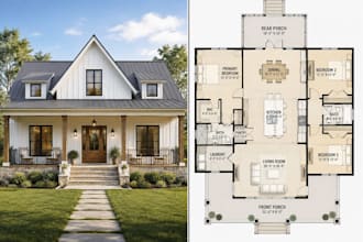 draw and design custom barndominium floor plans, cabin and village farmhouse