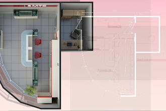 reframing 3d tiny store design, interior layout shop, office workspace designer