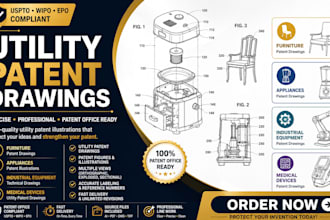create utility patent drawings for furniture appliances industrial equipment
