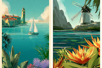 create a travel poster in a vintage, retro illustrated style