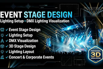 create event stage design lighting setup and dmx lighting  visualization
