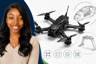 drone product design, uav enclosure cad, fpv drone, landing gear cad design 3d x