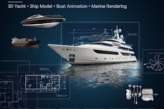 3d boat design, 3d ship model, 3d yacht, boat animation, realistic marine