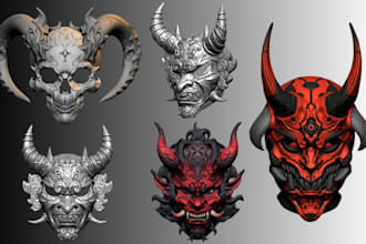 sculpt detailed 3d cosplay mask wearable anime oni mask 3d cosplay props stl