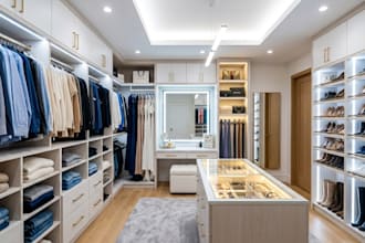 design walk in closet, wardrobe, cabinet with 2d plans and 3d rendering