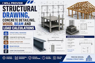 provide structural drawing, concrete detailing, wood, beam and load calculations