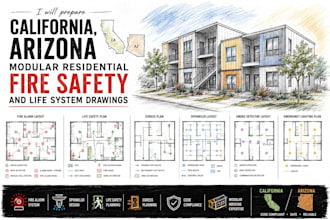 design california, arizona modular residential fire safety and life system plan