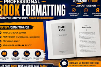 book formatting, book layout design, kindle ebook format