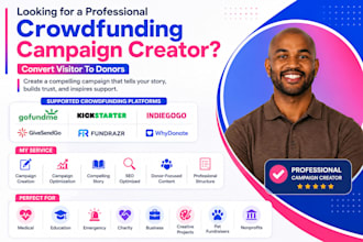 do crowdfunding campaign creation for kickstarter, gofundme indiegogo