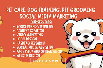 be your social media marketing manager for pet care, dog training, pet grooming