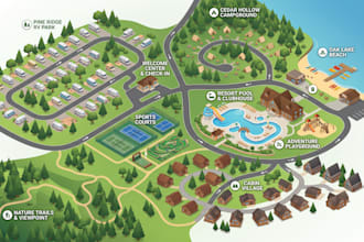 design rv park map, resort map, campground map, visitor guide, holiday park map