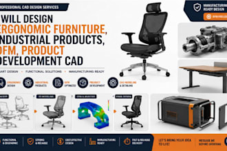 design ergonomic furniture, industrial products, dfm, product development cad
