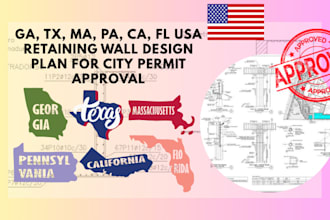 ga, tx, ma, pa, ca, fl usa retaining wall design plan for city permit approval