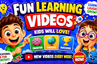 design funny catchy youtube thumbnail for kids channel and educational video
