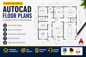 design professional 2d autocad floor plans for house, apartment and office