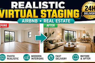 do realistic modern airbnb property virtual staging for real estate photos