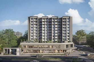 visualized mixed use building,mutil story apartment, external render,streetscape