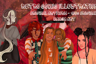 draw custom retro comic illustration, vintage poster and pop art , retro artist
