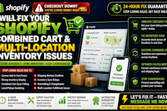 fix shopify inventory sync, combined cart and multi location errors urgently