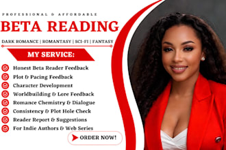 beta read dark romance novel, romantasy critique, sci fi, fantasy plot feedback