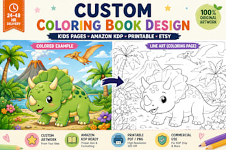 design custom coloring book pages for adult or kids KDP
