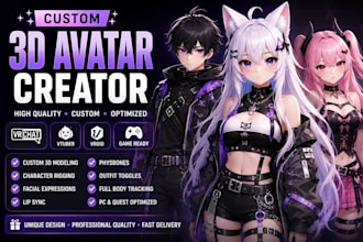 create custom 3d avatars, 3d character models for vrchat