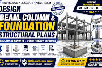 design beam column and foundation structural plans and reports in sd nd in il tx