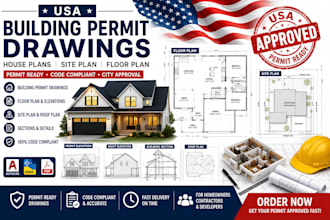 create USA building permit drawings house plans site plan floor plan