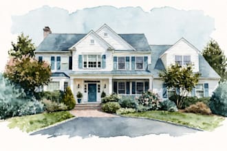 do handmade watercolor painting of house