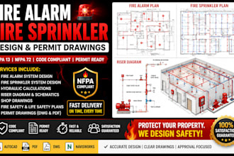 design fire alarm plans fire sprinkler system nfpa 13  nfpa 72 permit drawing